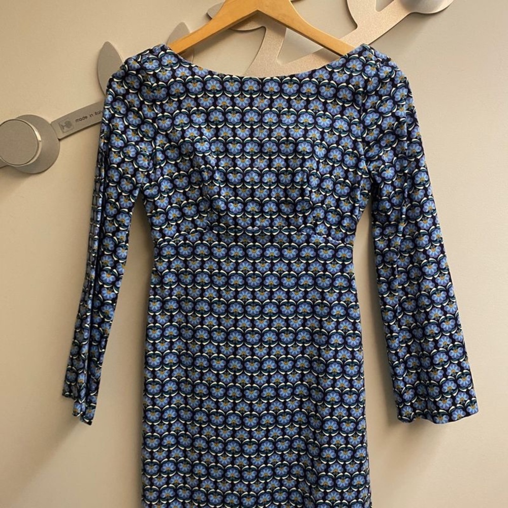 Zara Blue and Black Geometric Long Sleeve Dress